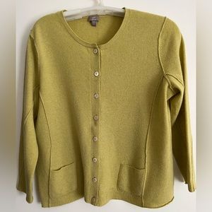 Plus size chartreuse green wool/cashmere cardigan